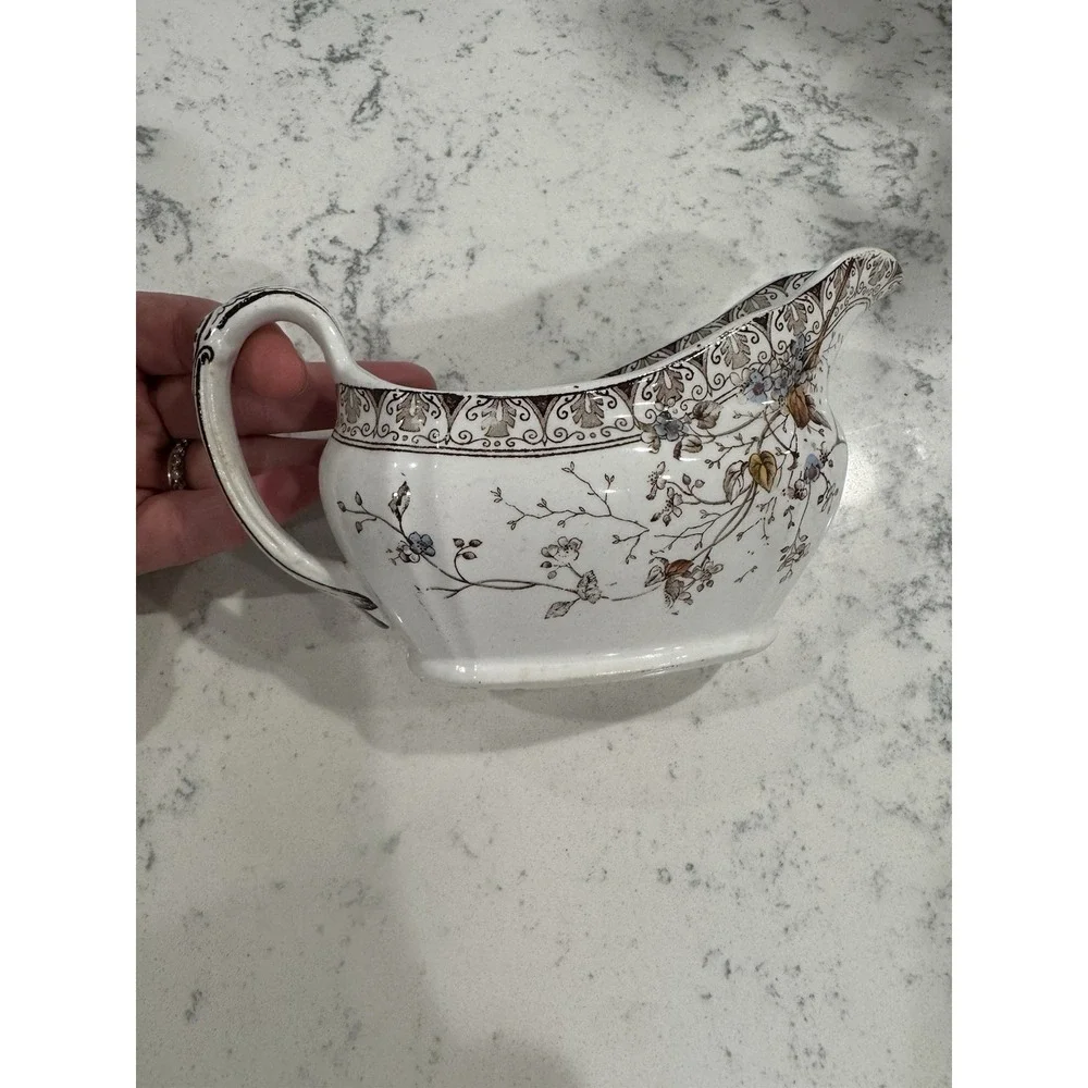 Antique Alfred Meakin Sugar Bowl and Gravy Boat In The Rosaline Pattern. England